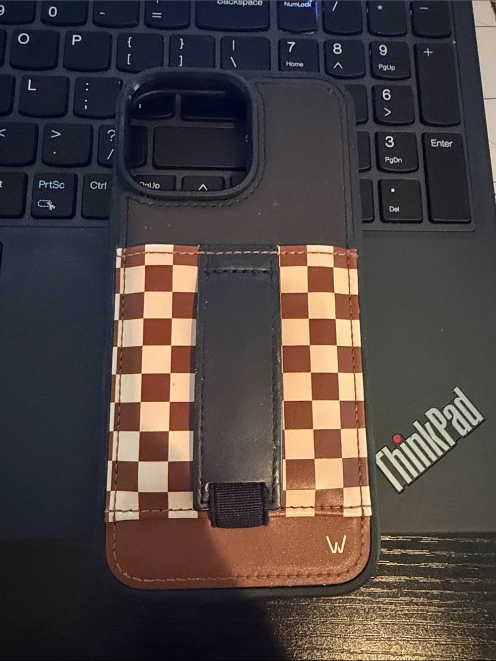 iPhone 16 Pro Max Checkered Brown Wallet Phone Case with Card Strap